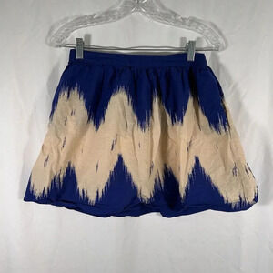 MNG Mango Mini Skirt Women's 4 Blue Cream Print Zip Side Unlined